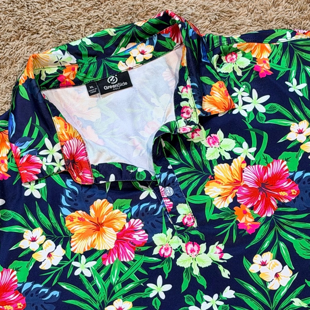 Green Side Floral Golf Polo Shirt Lens XL Excellent Condition